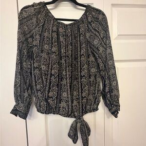 CeCe Black and Cream Paisley Blouse